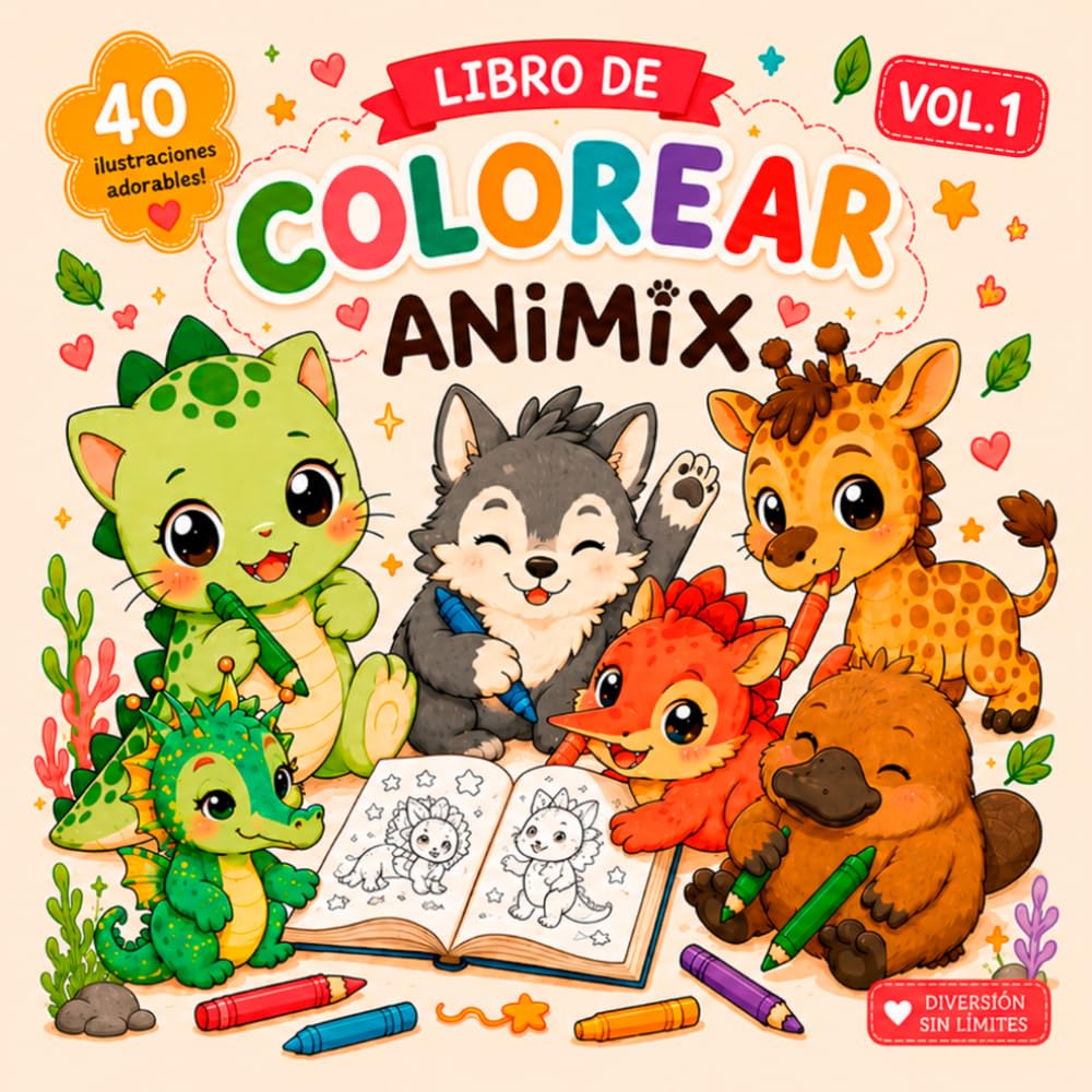 ANIMIX: Libro de colorear: Libro de colorear de animales adorables, estilo aesthetic y cozy para relajarse y aliviar el estrés. Volumen 1.