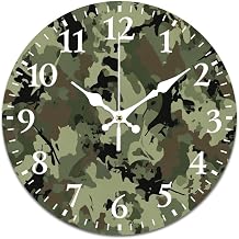 Frameless Decorative Wall Clock Large Silent Battery Operated Fashion Round Clock for Living Room, Kitchen, Bedroom, Office Cool Green Camo Army Camouflage, 11.8inch