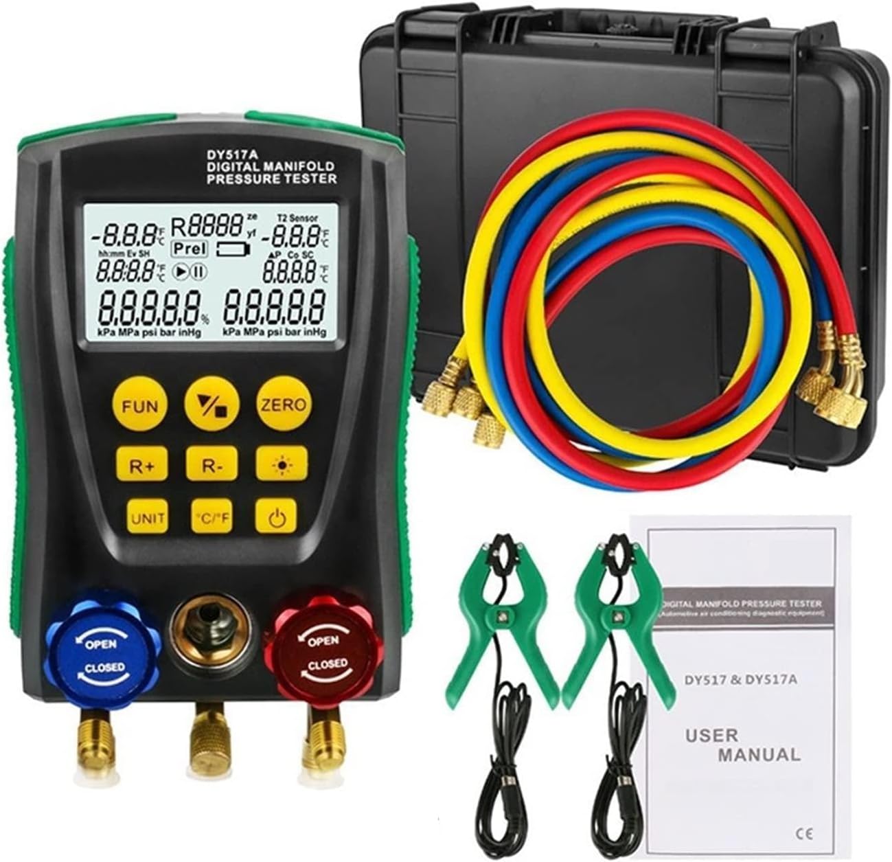 Digital Pressure Gauge Refrigeration Digital Vacuum Pressure Manifold Tester Meter Hvac. Temperature Tester For Car Repair(DY517A)