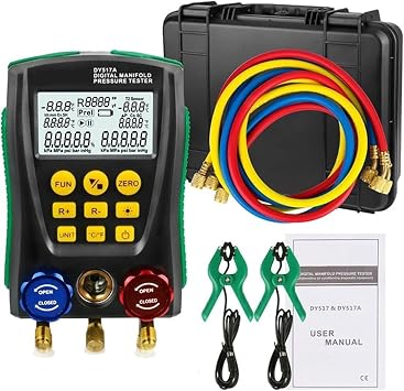 HVAC Gauges Digital Pressure Gauge Refrigeration Digital Vacuum Pressure Manifold Tester Meter HVAC Temperature Tester for Car RepairDY517A