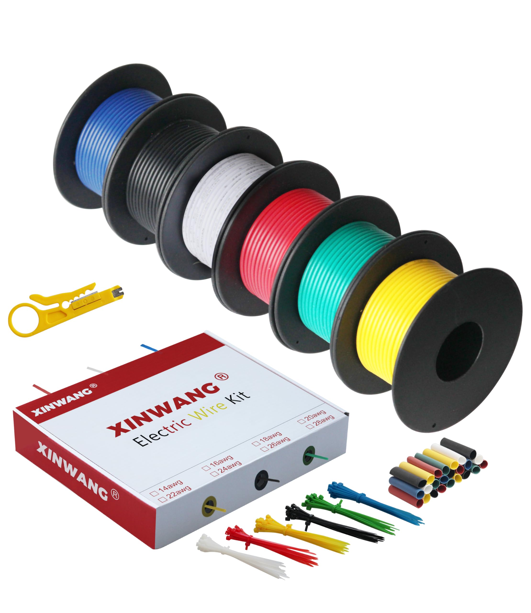 Electrical Wire,PVC Electric Wire -XINWANG 28awg 0.08 mm² 6 Colours (Each Colour 65.62ft) Stranded Wire Made of Tinned Copper Wire Hook up Wire Kit