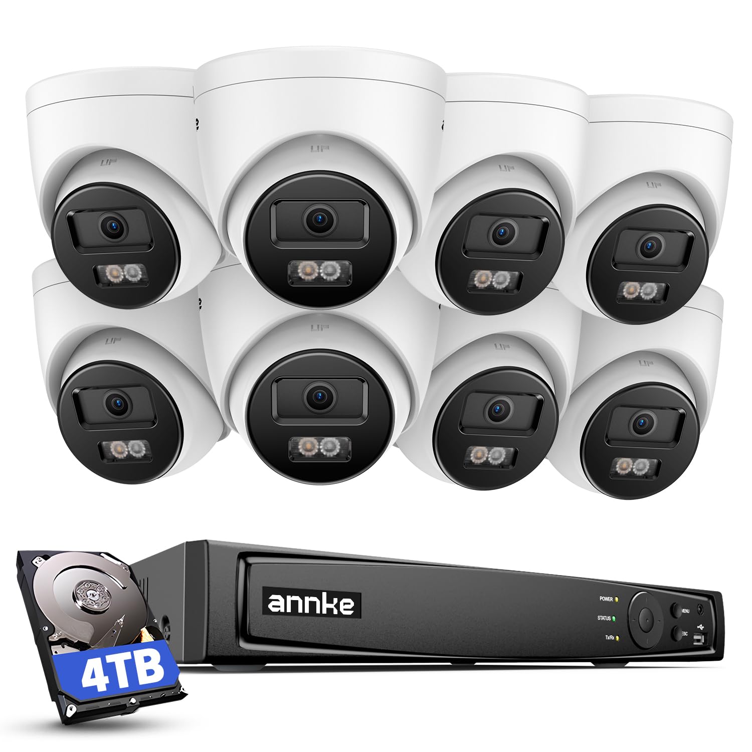 ANNKE16CH 4K PoE Security Camera System, 12MP H.265+ NVR with 4TB HDD and 8X 4K/8MP IP Wired Cams, AI Human Vehicle Detection, Spotlight Color Night Vision, Built-in Mic, Compatible with Alexa