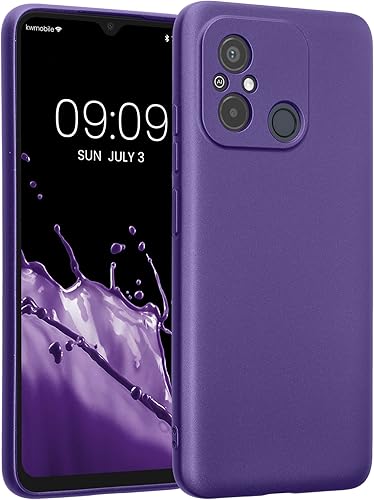 kwmobile Funda compatible con Xiaomi Redmi 12C - Funda trasera de TPU suave - con aspecto metálico - Azul metálico violeta