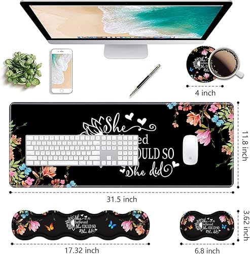 Miniatura 2 de Juego de reposamuñecas ergonómico para teclado y alfombrilla para mouse, alfombrilla grande de escritorio para juegos de 31.5 x 11.8 pulgadas con