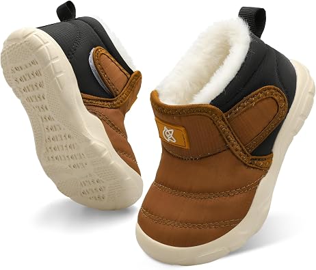 QFH Baby Boys Girls Winter Warm Shoes Cozy Fleece Snow Boots Toddler Non-Slip Walking Shoes Infant Outdoor Water Resistance Faux Fur Booties