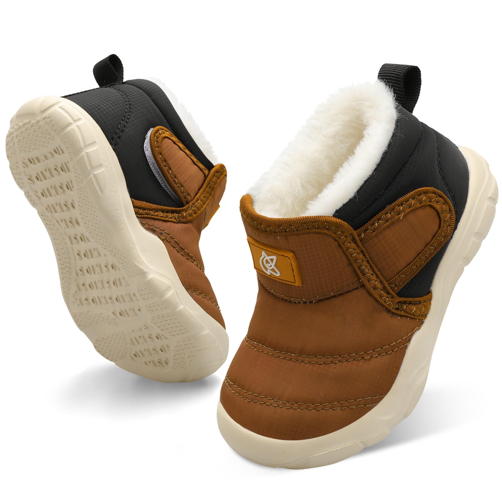 QFH Baby Boys Girls Winter Warm Shoes Cozy Fleece Snow Boots Toddler Non-Slip Walking Shoes Infant Outdoor Water Resistance Faux Fur Booties