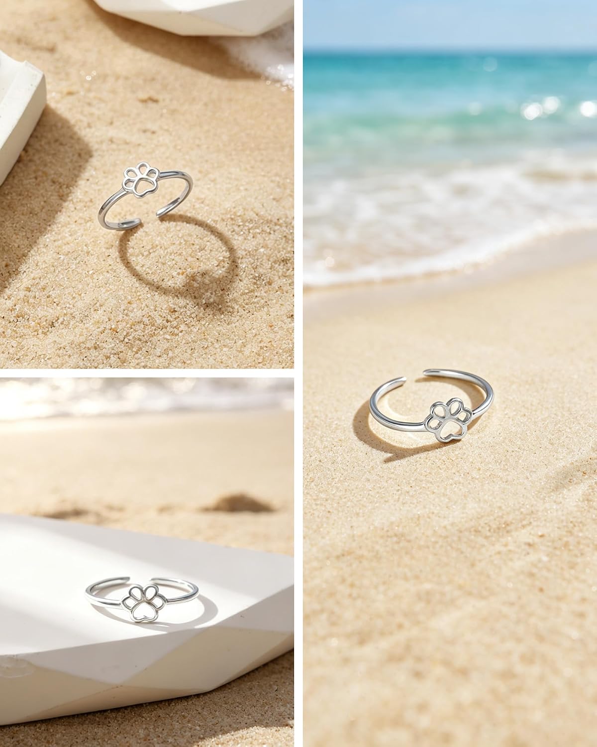 SUYACS Dog Cat Paw Print Toe Rings for Women 925 Sterling Silver Pet Animal Claw Adjustable Open Ring Hypoallergenic Summer Holiday Beach Tail Foot Jewelry Gifts for Mother Daughter