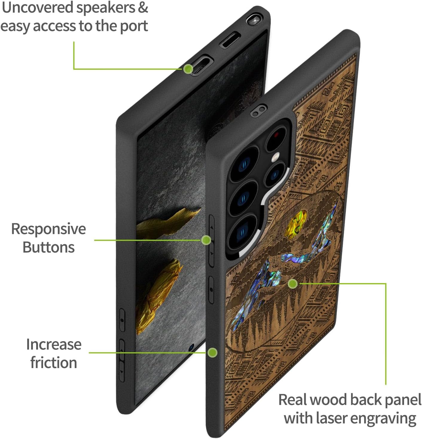 Carveit Magnetic Wooden Case for Samsung Galaxy S25 Ultra Case, Wood Artisan Engraved & Handmade Shell Inlaid, Compatible with MagSafe Wireless Chargers (Aztec Style Alpine Lakes) Walnut