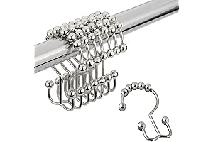 Rust Resistant Ahower Curtain Hooks for Bathroom Rods and Curtains - 12-Pack Nickel Rings