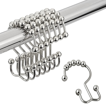 DadyMart 防锈淋浴帘挂钩环 - 镍色金属双滑轮设计