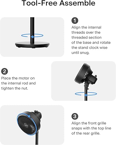 Vista 8 de PELONIS Circulador de aire de pedestal de 7 pulgadas, ventilador de oscilación, 3 velocidades, altura ajustable (ventilador de mesa/de pie)