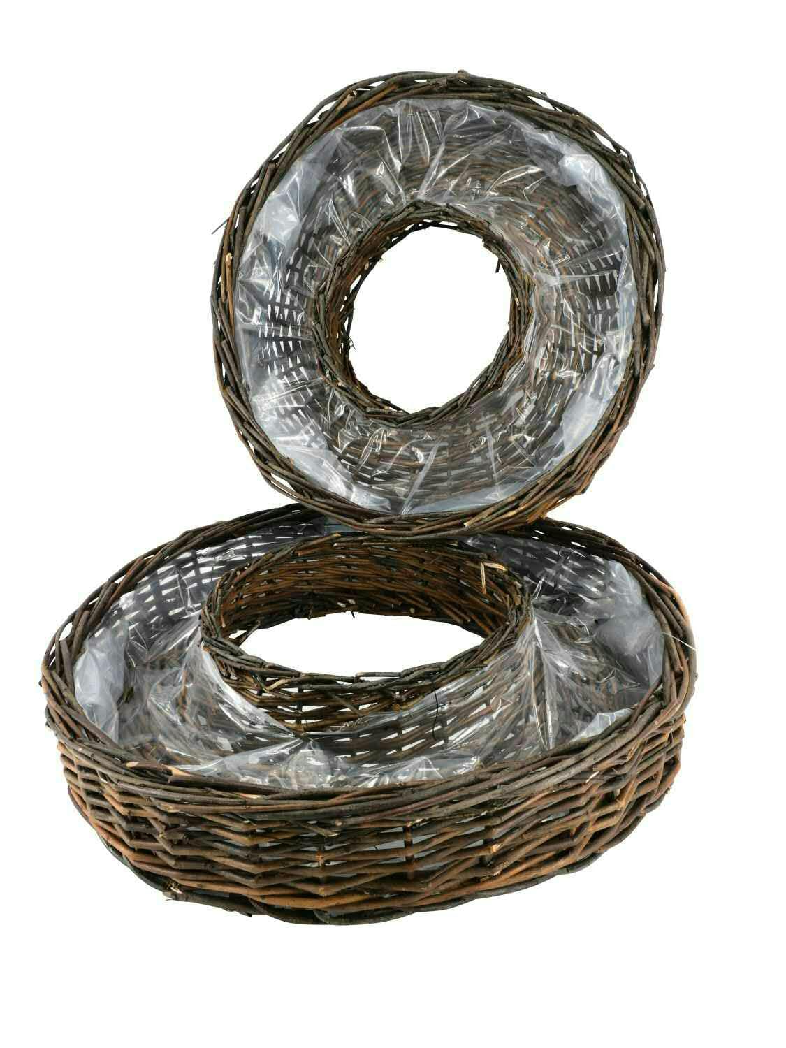 Klocke Dekorationsbedarf Pflanzring Weide im 2er-Set - Mit Folie - Stilvoller Übertopf für Trauerfloristik & Dekoration (⌀ 40/50cm - H: 11/12cm)