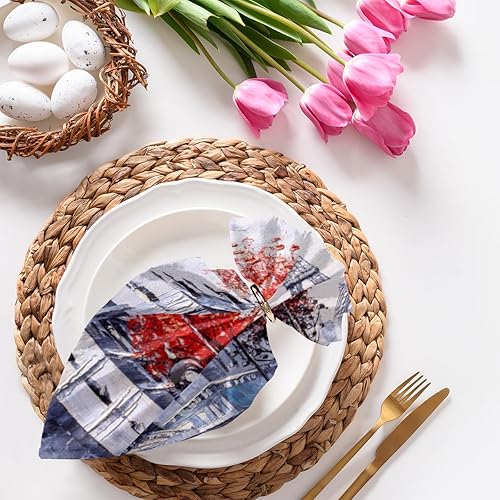 Juego de 4 servilletas de tela para amantes de la Torre Eiffel de París, 20 x 20 pulgadas, servilletas de tela de arte callejero lavables y