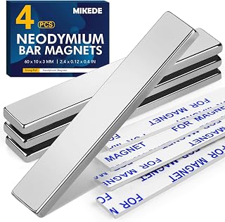 MIKEDE 4 Pack Rare Earth Strong Neodymium Bar Magnets, with Double-Sided Adhesive for Craft, Fridge, Kitchen, Office - 60 x 10 x 3 mm