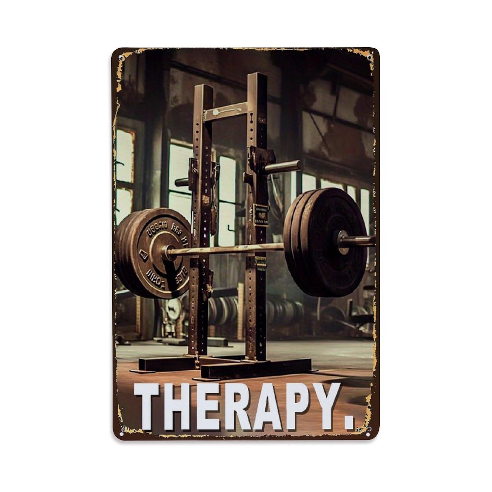 Therapy Barbell Gym Weightlifting Equipment Retro Metal Tin Sign, Vintage Metal Poster for home, Gaming Room, Studio Workshop,Bar,Garage Wall Art Decor 8x12 Inch