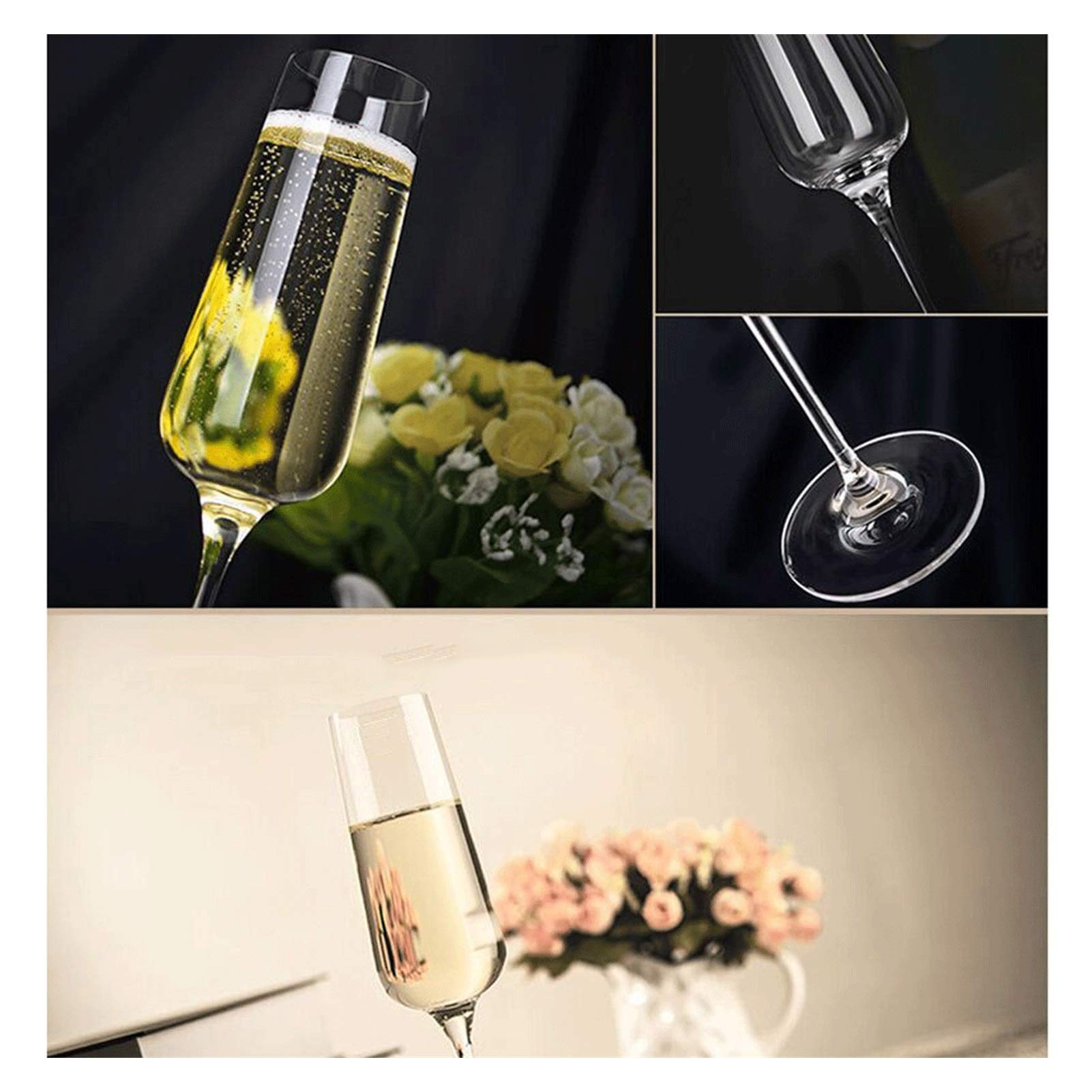 Flûtes à champagne Flûtes à champagne 6 pièces de 8 oz de hauteur, clarté cristalline, conception de tour classique et sans couture, verre sans plomb de qualité, verres à vin mousseux de qualité. Ver