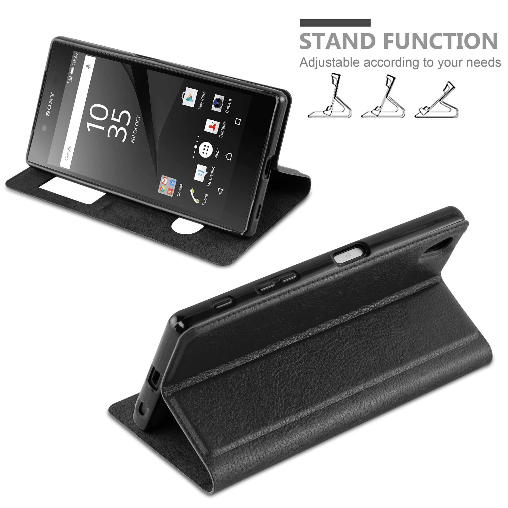 Cadorabo Flip-Hülle Für Sony Xperia Z5 – Kunstleder Mit Standfunktion & Kartenfach, Schwarz