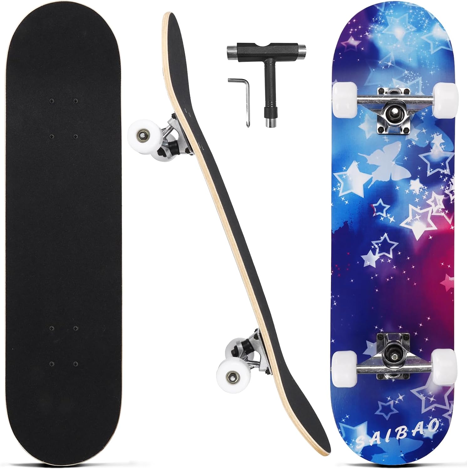Skateboards for Beginners Adults Youths Teens Kids Girls Boys 31 Inch Pro Complete Skate Boards 7 Layer Canadian Maple Double Kick Concave Longboards