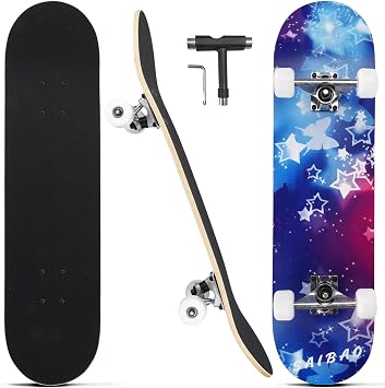 CAPARK Skateboards for Beginners Adults Youths Teens Kids Girls Boys 31 Inch Pro Complete Skate Boards 7 Layer Canadian Maple Double Kick Concave Longboards