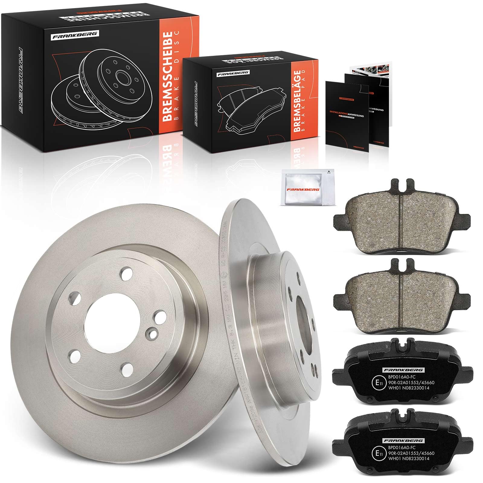Frankberg 2 discos de freno + 4 pastillas de freno para eje trasero compatible con Clase A W176 A200 A220 A250 2012-2018 Clase B W242 W246 B200 B220 B250 2012-2018 Replace# 006420 8020