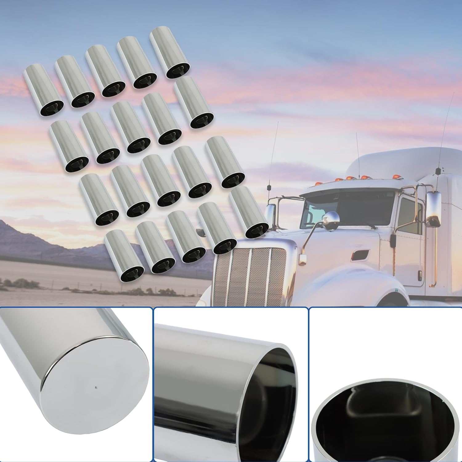 4 1/4 Chrome Plated Plastic Tall Barrel Nut Cap 33mm Threaded Coupling Nut Replacement for Semi Truck