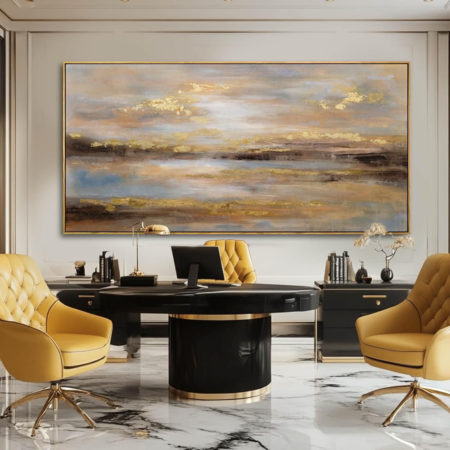 Large Framed Artwork for Living Room Abstract Bedroom Wall Art Gold Abstract Wall Decor Office Home Decor 29x 58 Canvas Painting Wall Hanging