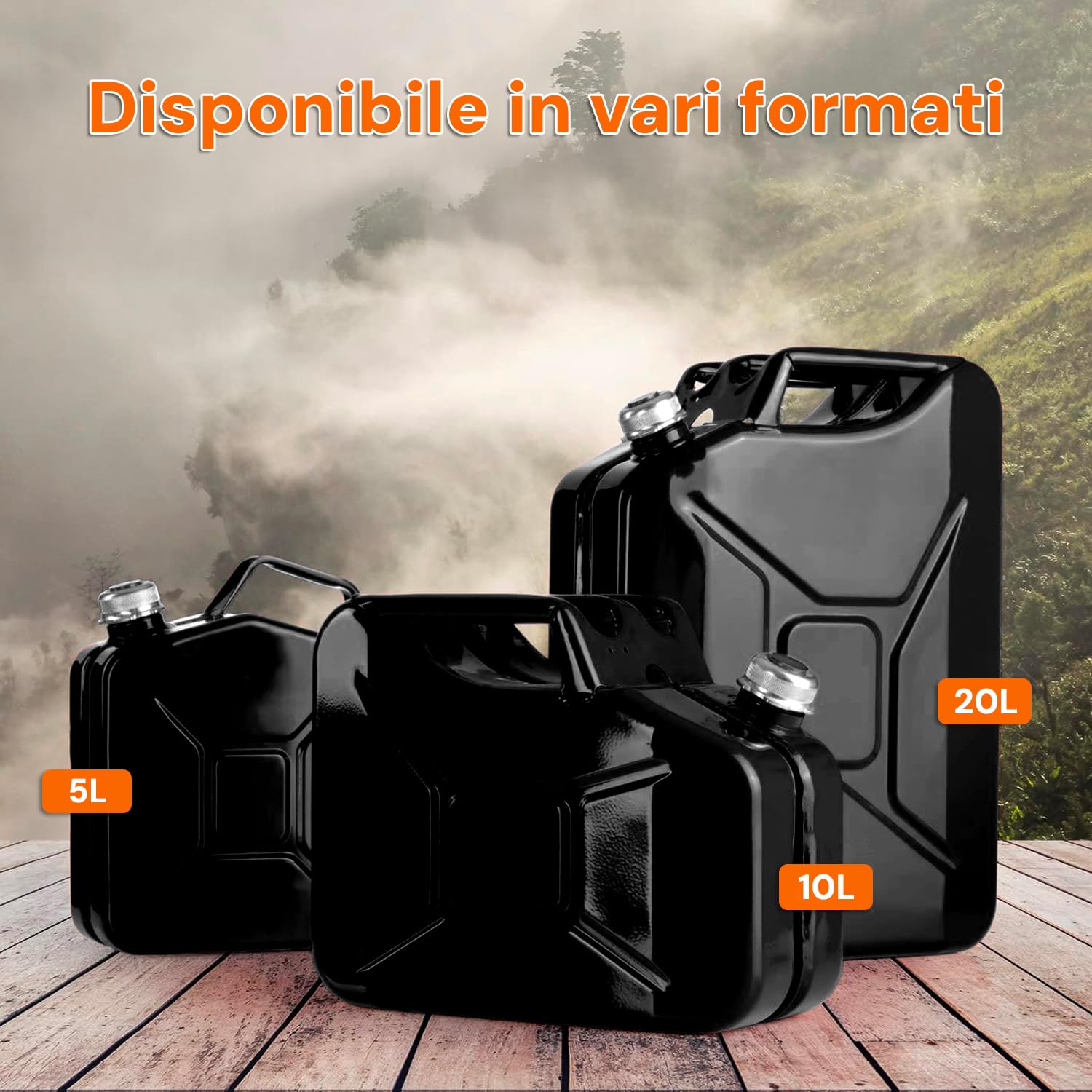 Bidón de combustible apto para gasolina, gasóleo, queroseno – con tapón magnético, pintura epoxi resistente, de metal, 20 l