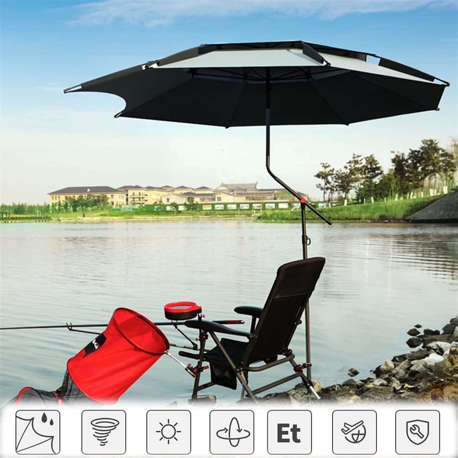 Parasol de Plage Anti Vent avec Fonction d'inclinaison Housse de Protection Parasol de Jardin Rond Protection Solaire pour marché Piscine Restaurant Pêche ø 2M/2.2M/2.4M/2.6M (Size : 2.2M/7.2ft)