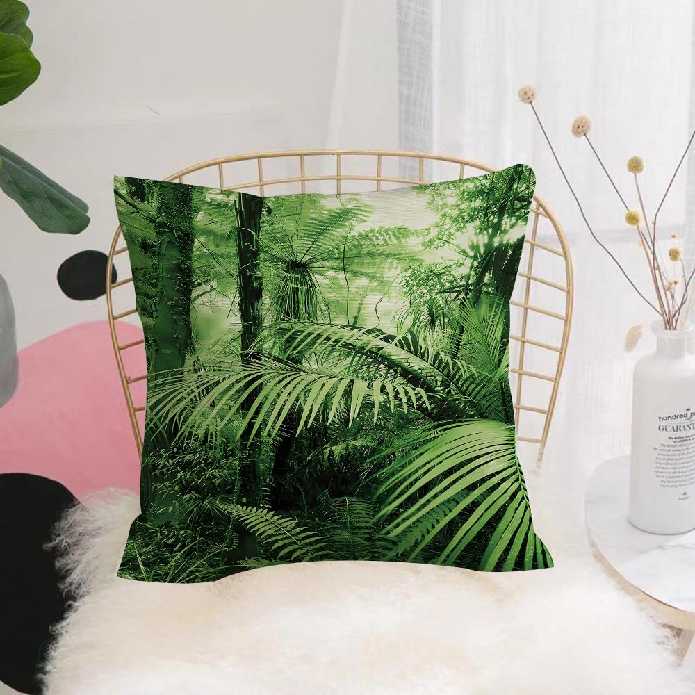 HYOSXW Cushion Cover,Throw Pillow Case Home Decorative for Living Room Bedroom Sofa Chair 16X16 Inch,Lush tropical jungle with dense green leaves with towering ferns and palm trees,Pillowcase 40X40cm
