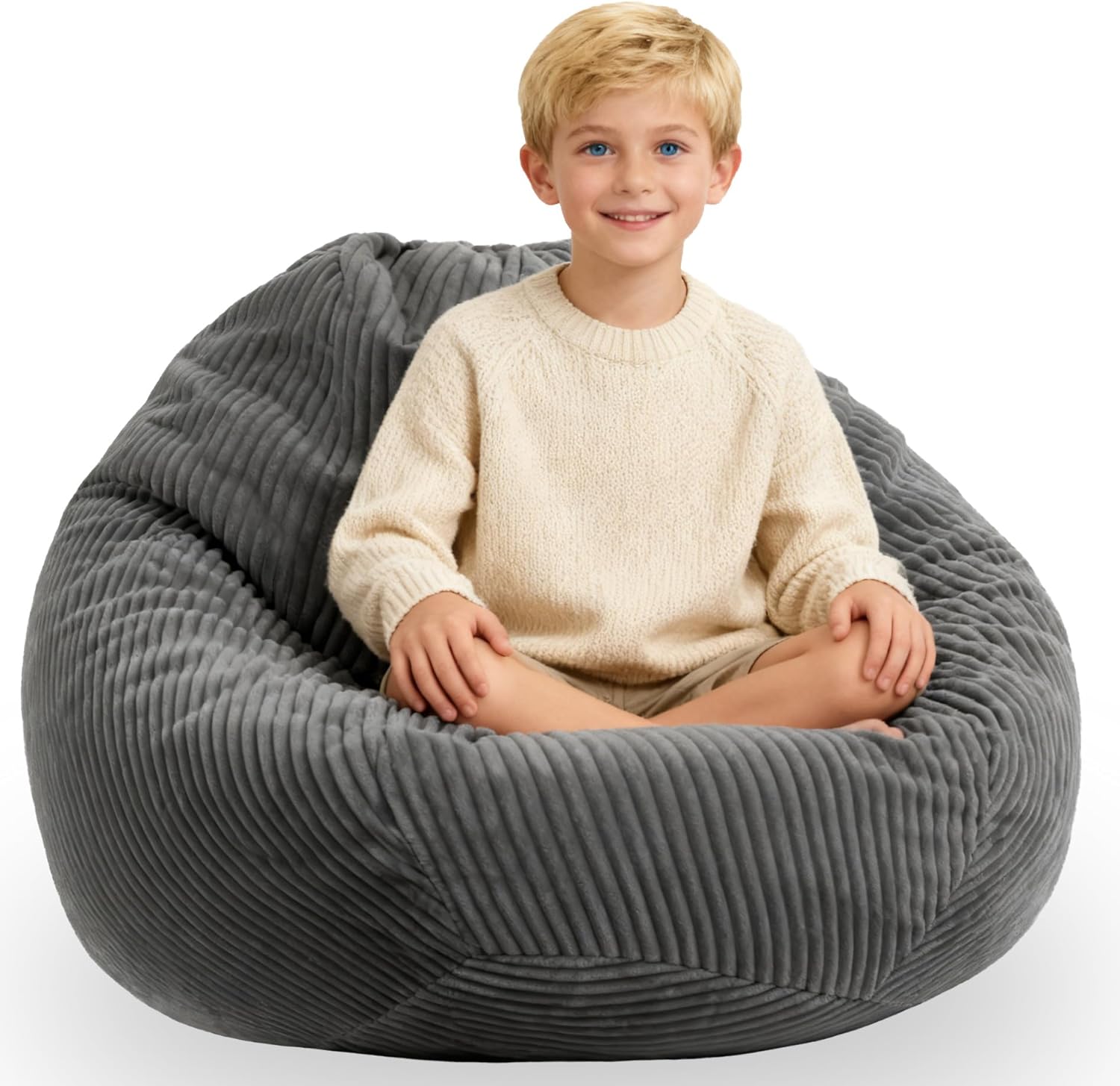 ENBAOHUI Bean Bag Chairs with Memory Foam Chairs for Kids Teens Toddler Faux Fur Sofa Chair with Handle Navy Blue