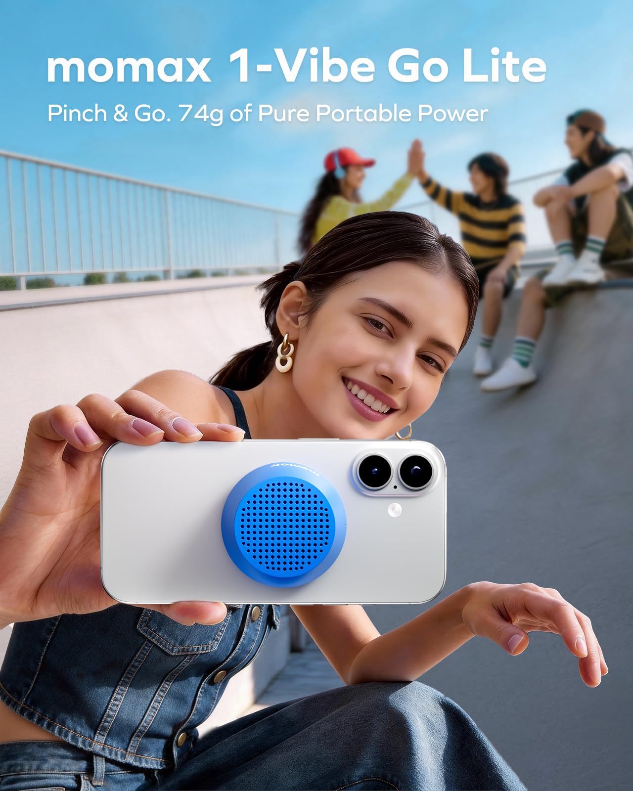 MOMAX Cassa Bluetooth Portatile Magnetico, Altoparlante Bluetooth IPX4 Impermeabile, 12 Ore di Riproduzione, Stereo TWS, Cassa Musica USB-C per Esterni, Ideale per Viaggi e Come Idea Regalo, Bianco