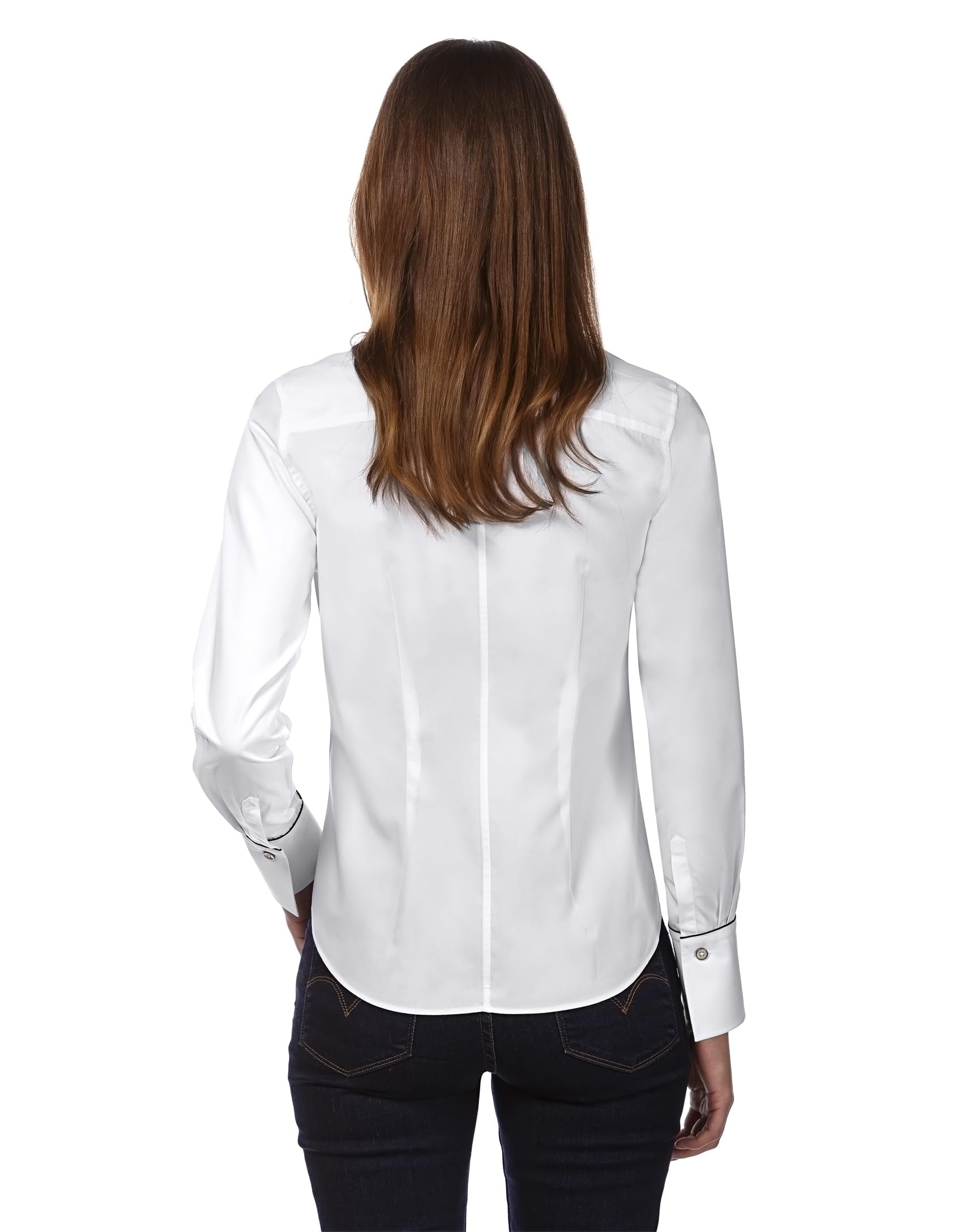 Vincenzo Boretti Damen Bluse leicht tailliert 100% Baumwolle bügelleicht Langarm Hemdbluse elegant festlich Kent-Kragen auch für Business und unter Pullover
