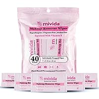 Vista 13 de mivida 60 toallitas desmaquillantes hipoalergénicas envueltas individualmente con vitamina E Probadas por dermatólogos, sin alcohol, sin