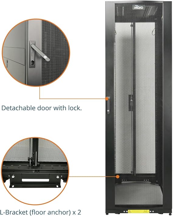 Tecmojo 42U Server Rack Cabinet - PRE-Assembled 24inch Width 48inch Depth IT Network Equipment Cabinet Rack Enclosure with Casters - 3000lbs Weight Capacity(06Black)
