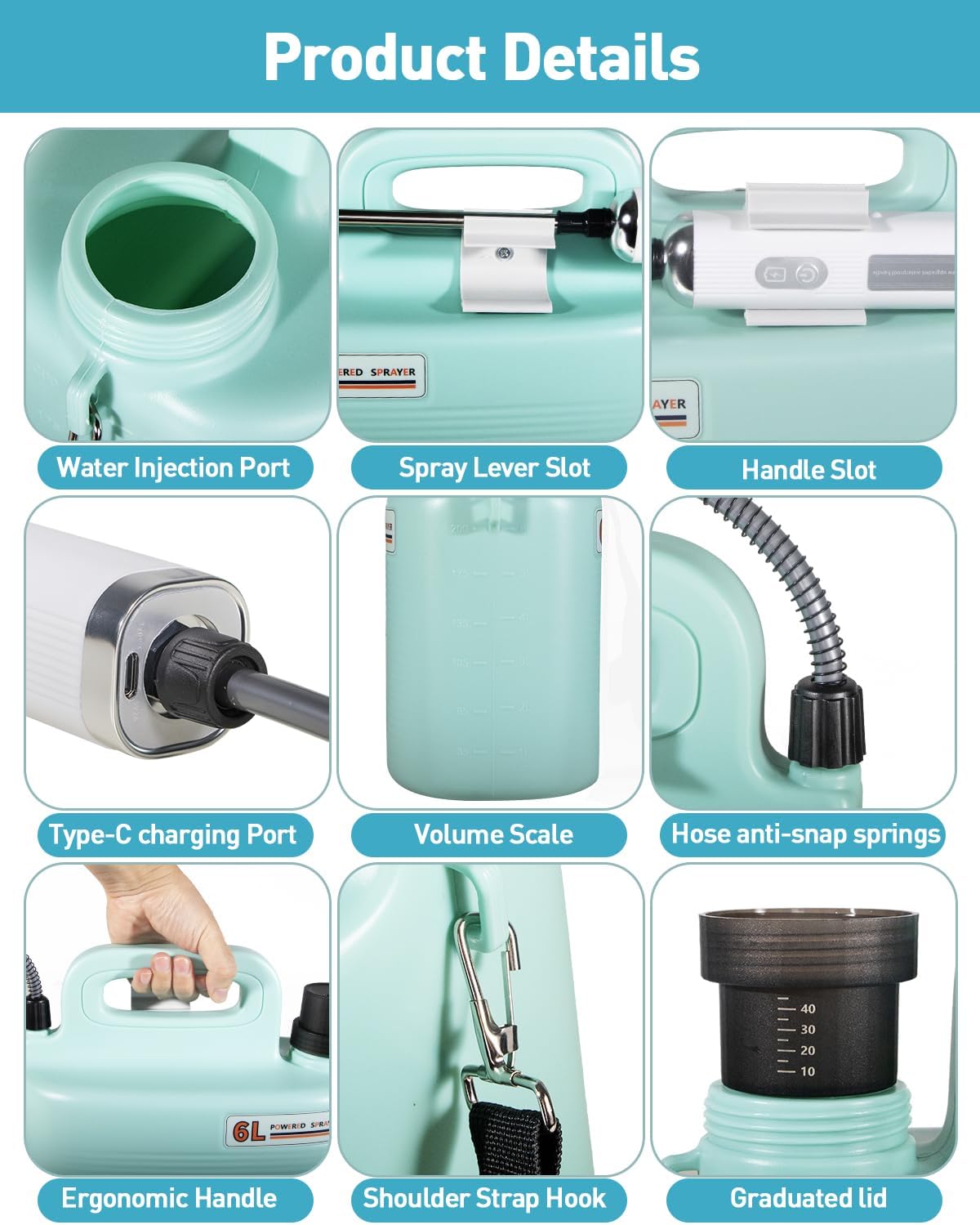 Sprayers in Lawn and Garden - Portable Yard Sprayer for Weed Control, Fertilizing, Watering - 1.8 Gallon Battery Powered Sprayer with Pump, Telescopic Wand, Water Hose Nozzle