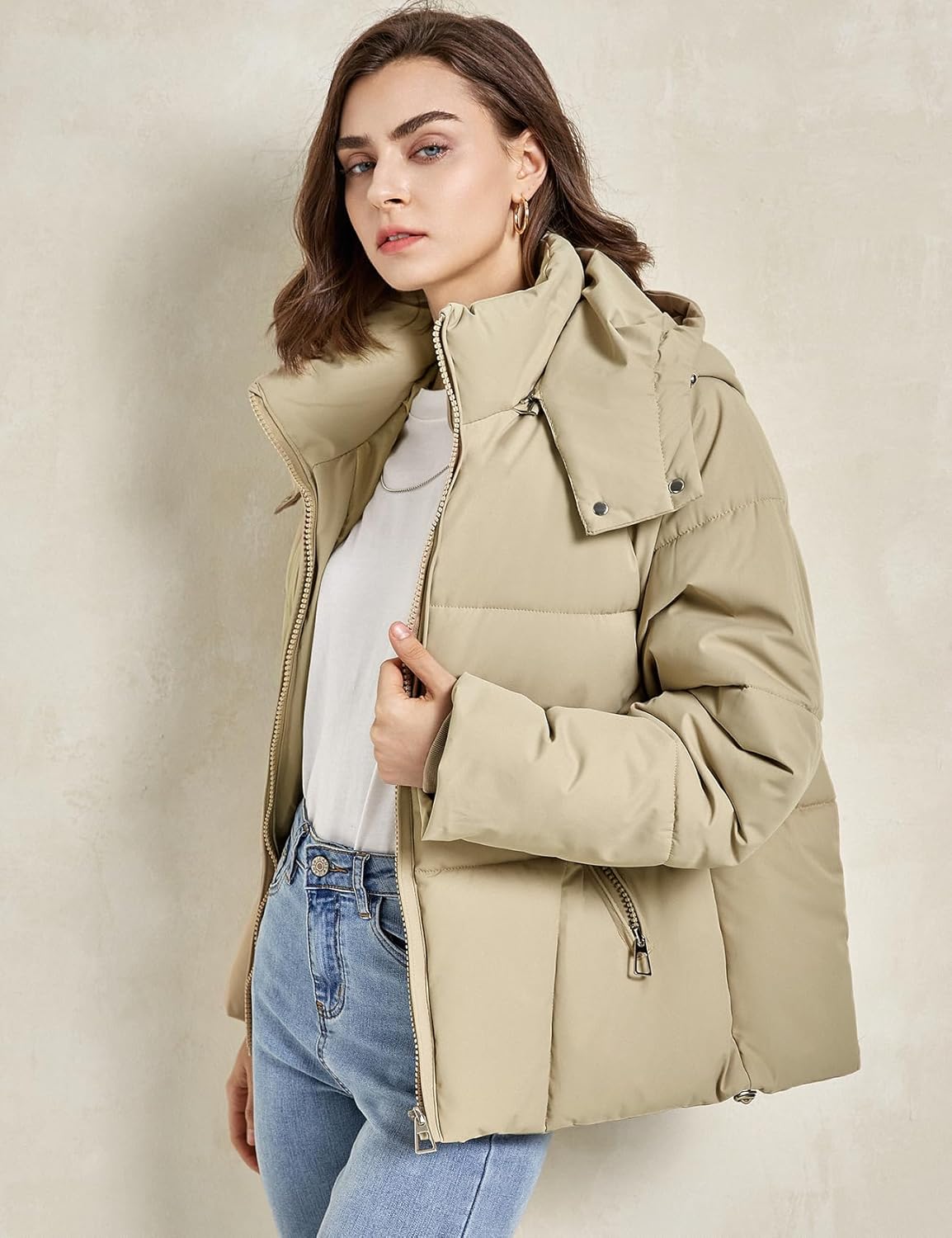 Gihuo Womens Puffer Jacket Winter Warm Coats Hooded Quilted Jackets with Removable Hood - Image 3