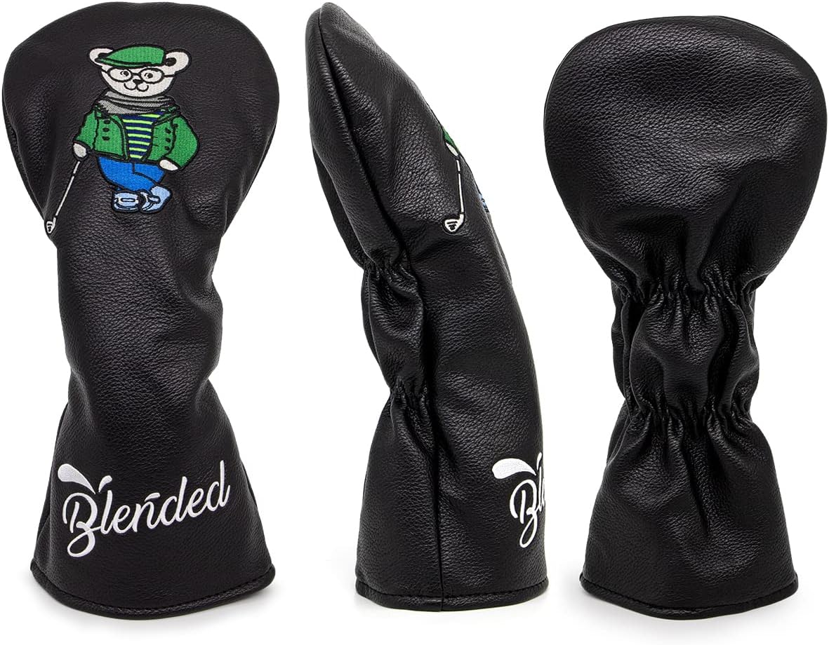 Golf Club Covers for Driver, Fairway, Hybrids - 4 Options - Golf Driver Headcover/Golf Fairway Wood Head Cover/Hybrid Club Head Cover for Men Golfer - Black Synthetic Leather