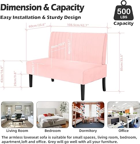 Miniatura 3 de STHOUYN Mini sofá pequeño y cómodo sofá de dos plazas sin brazos para dormitorio con puerto USB, sofás de terciopelo para espacios pequeños sala de