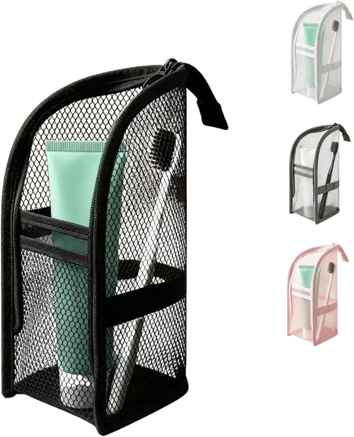 Stand-Up Toiletry Bag, Waterproof Travel Makeup Foldable Bag, Large Capacity Hanging Organizer for Toiletries, Travel Organizer Pouch for Bathroom, Gym, Business Trip (Black)