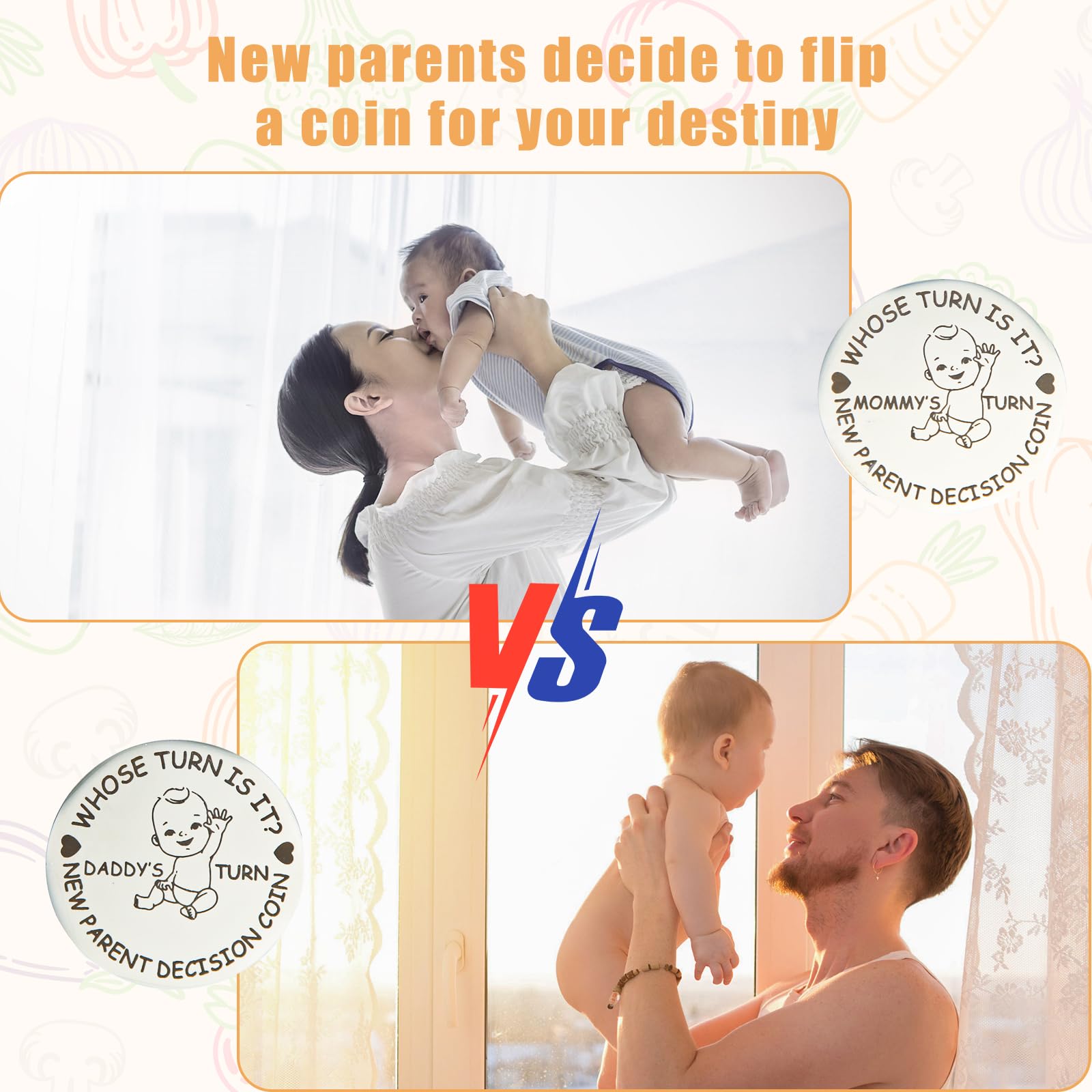 New Parents Decision Coin, Funny Baby Gift Decision Making Coin Double Sided Mommy's Turn Daddy's Turn Coin Cute Gifts for New Parents Pregnancy Gifts for First Time Mom and Dad