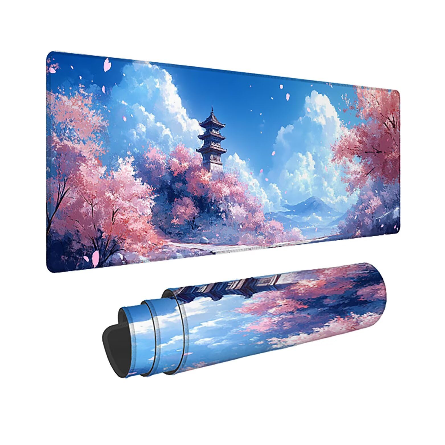 Podkładka pod mysz do gier XXL kwiaty wiśni krajobraz, podkładka pod mysz XXL - 1200 x 600 x 3 mm - bardzo duża podkładka na biurko dla graczy, antypoślizgowa podstawa, dla graczy, personel biurowy