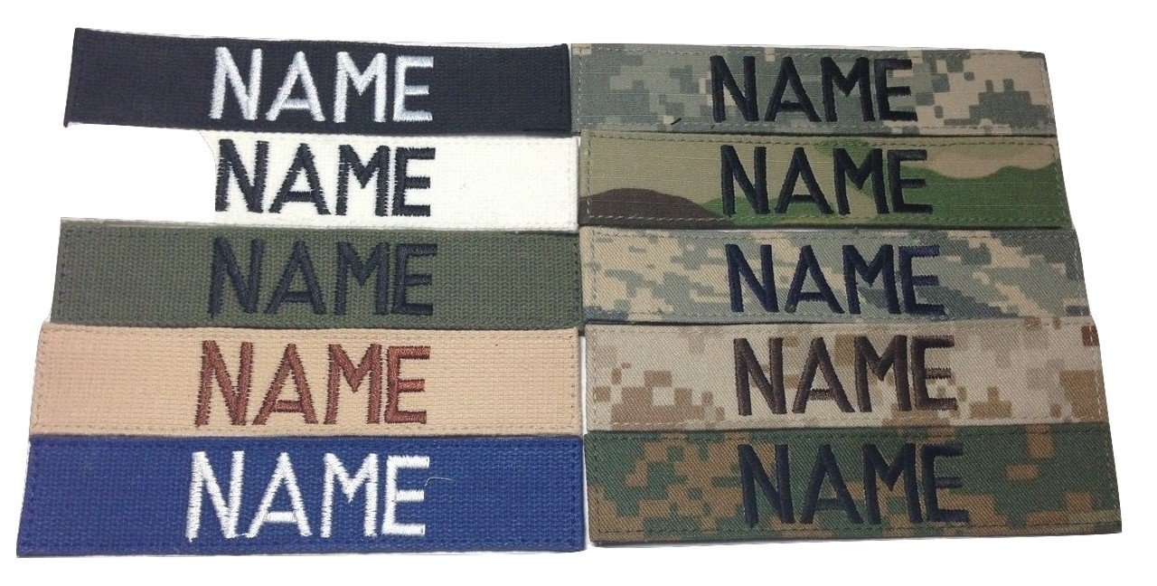 Marine Name Tape or Marine Tape, with Fastener or Sew-On (Without Fastener), Desert Marpat, Woodlan. Marpat, Black, OD Green, Desert Tan, White (with Fastener, Black)