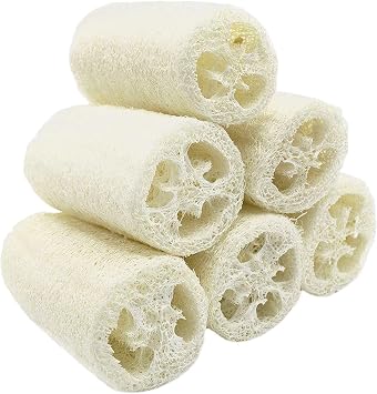 Classic Natural Exfoliating Loofah Luffa Loofa Sponge Scrubber Brush Face Body Shower Bath Spa by 6 Pack of 4 Renewable Resource Skin Care Tool Soften Smooth Lanyard Design