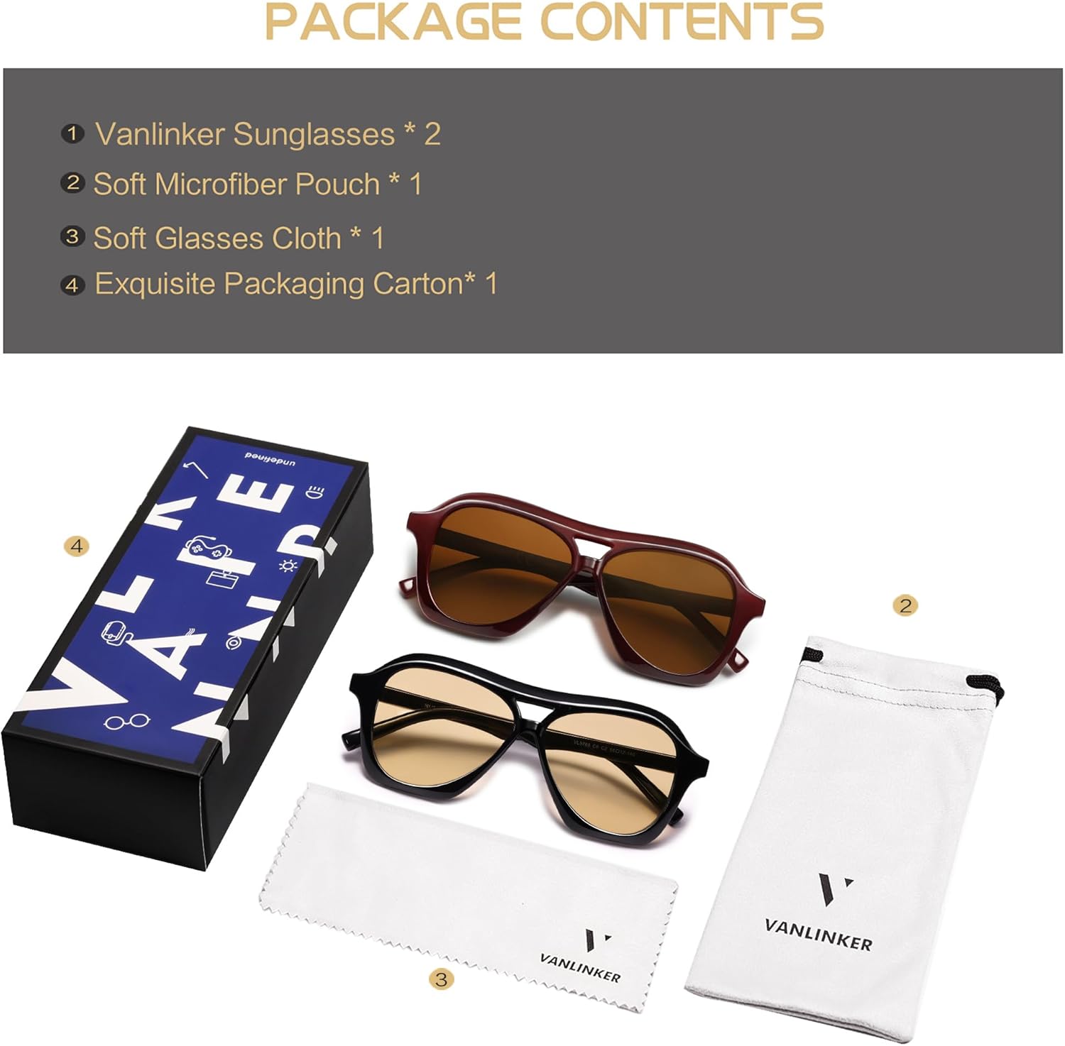 VANLINKER Retro 70s Square Aviator Sunglasses Womens Men Trendy Polarized Vintage Shades VL9768