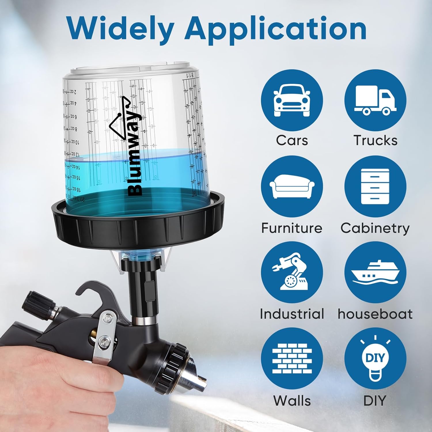 BlumWay 50 Pack Disposable Paint Gun Cup, Paint System for LVLP and HVLP Paint Spray Paint Gun, 20 Ounce (600ml) Kit - 50 Cups and Lids, 20 Plugs,1 Hard Cup with Retainer Ring, 2 Cup Adapters
