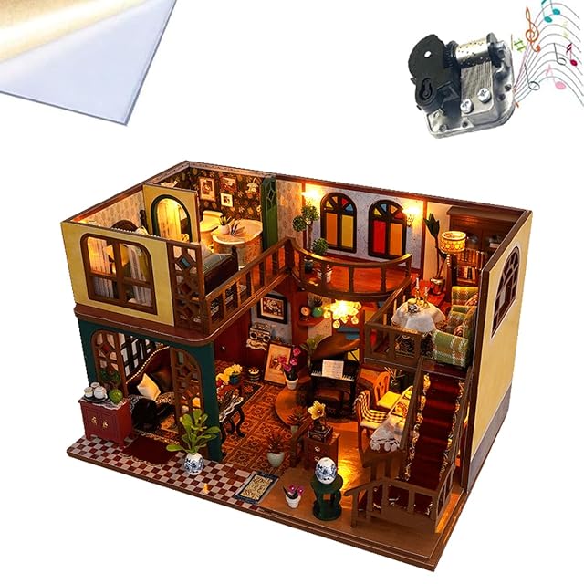 TOPBSFARNY Kit de casa de muñecas en miniatura, casa de muñecas de madera con muebles y luz LED