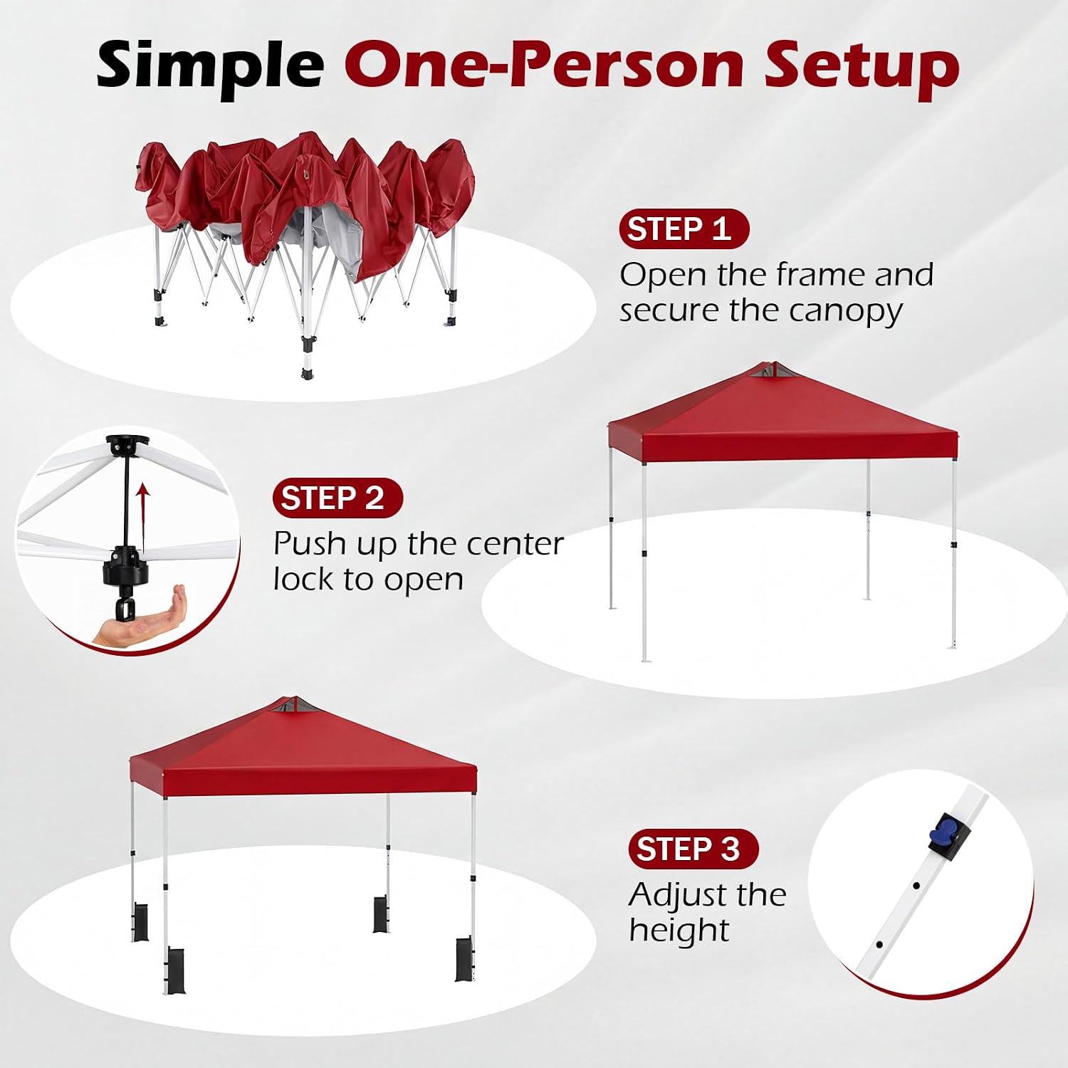 Goplus 10 x 10 FT Pop up Canopy Tent, 1 Person Easy Setup Gazebo Shelter w/ 1 Button Push, Roller Bag, Silver-Coated Top, Heavy-Duty Frame, Sandbags, Stake & Ropes, Party Tent for Picnic Event (Red)