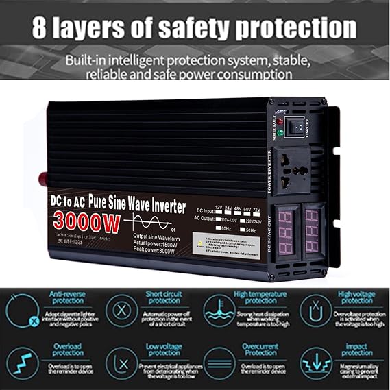 Power Inverter DC 12V 24V to AC 220V 3000W/4000W/5000W Peak Solar Inverter Pure Sine Wave Power Inverter with LCD Display