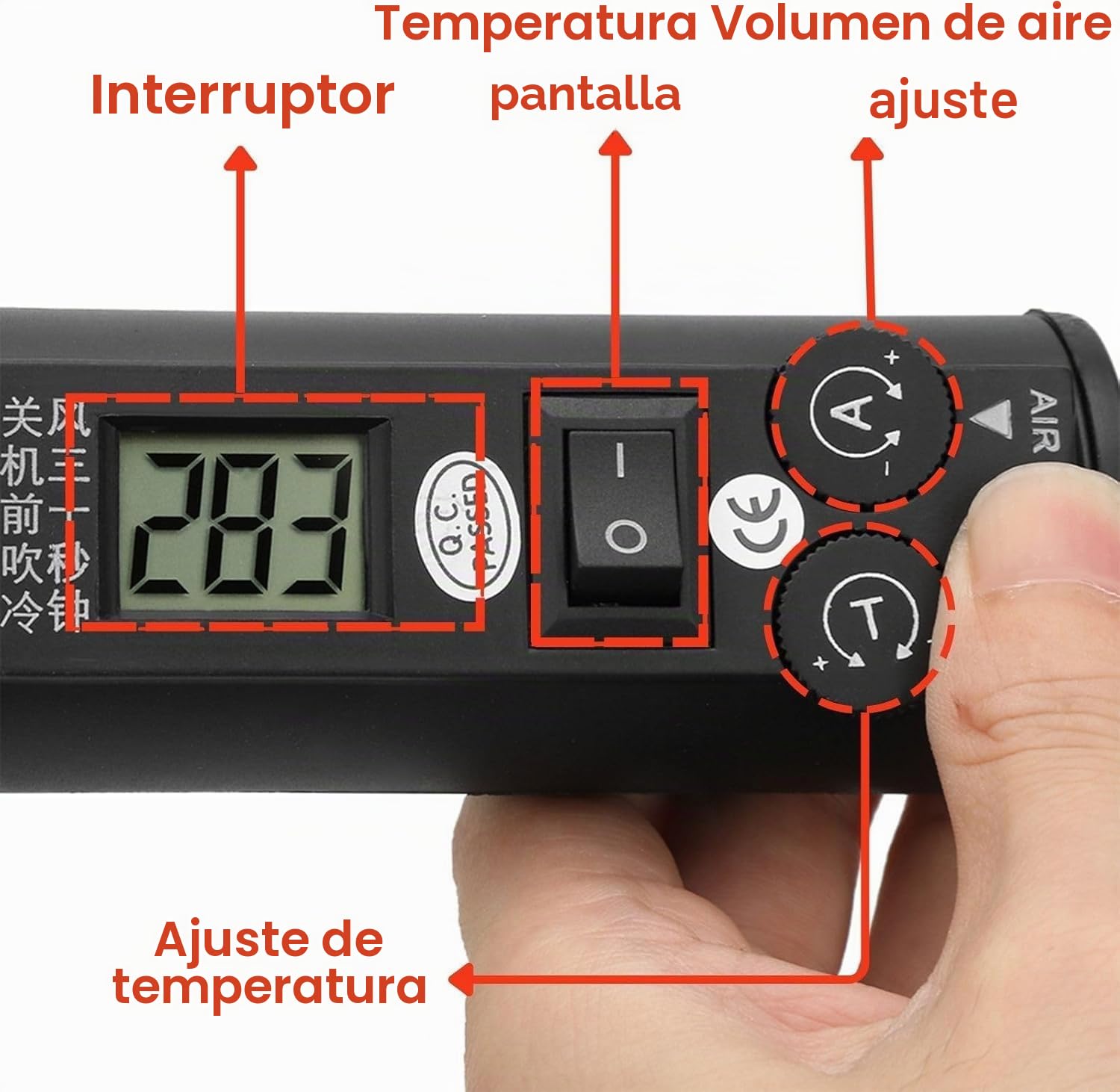 Pistola de Aire Caliente, 220V 450W Soldador Aire Caliente, Pistola de Calor, Estación de Soldadura Electrónica con Pantalla LCD Ajustable para Circuitos Integrados SMD BGA con 4 Boquillas, 1 Soporte