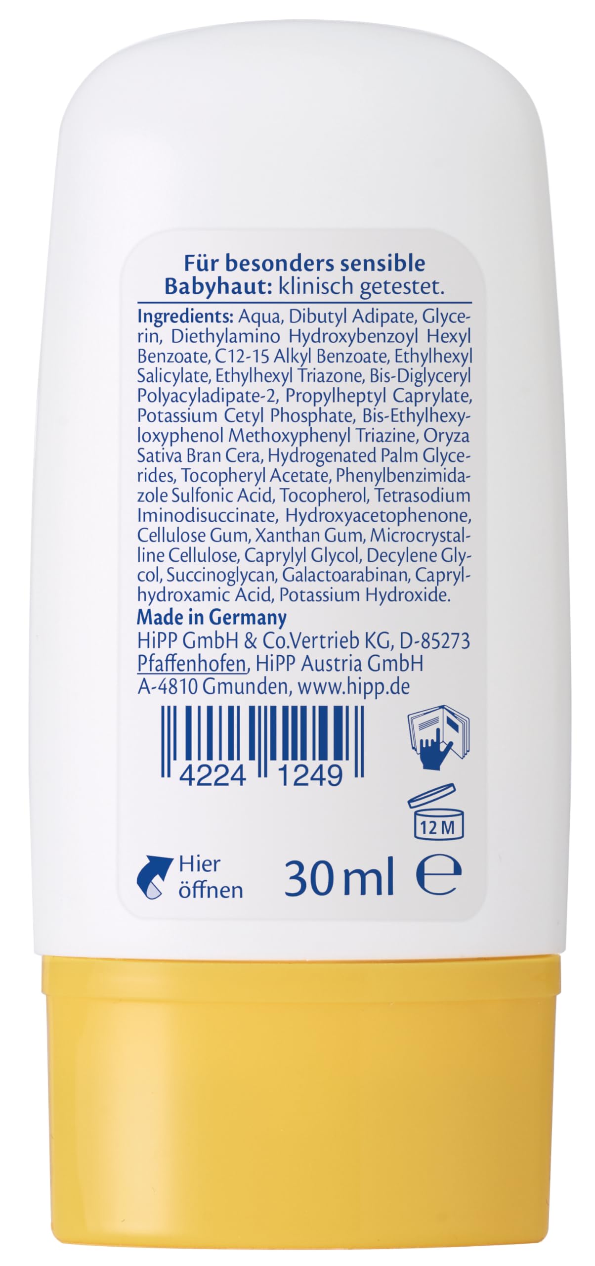 HiPP Babysanft Sonnen krem do twarzy LSF (SPF) 50+, bez perfum i wodoodporny, idealny do wrażliwej skóry niemowląt i dzieci, 30 ml